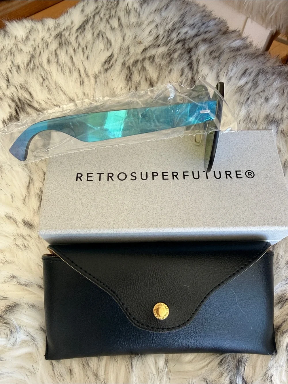 NIB RetroSuperFuture Tuttolente Mona Azure Mirrored Blue Rimless Sunglasses
